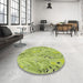 Round Machine Washable Transitional Yellow Green Rug in a Office, wshpat3187