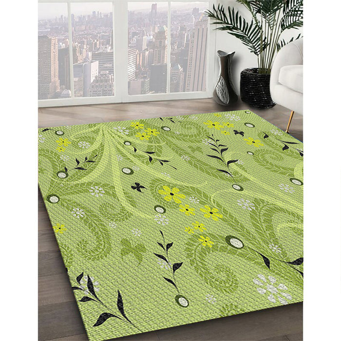 Patterned Yellow Green Novelty Rug in Family Room, pat3187