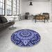 Round Patterned Sky Blue Rug in a Office, pat3188blu