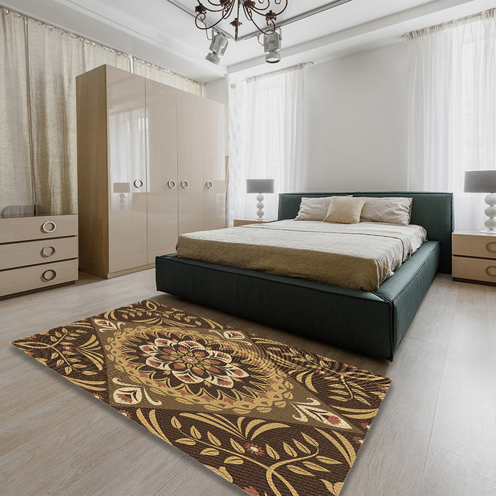Patterned Caramel Brown Rug in a Bedroom, pat3188brn