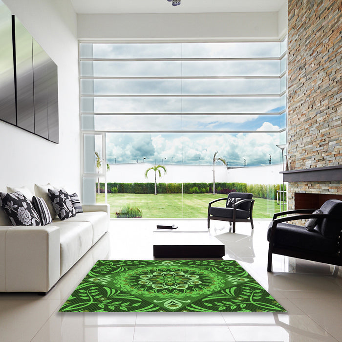 Machine Washable Transitional Deep Emerald Green Rug in a Kitchen, wshpat3188grn