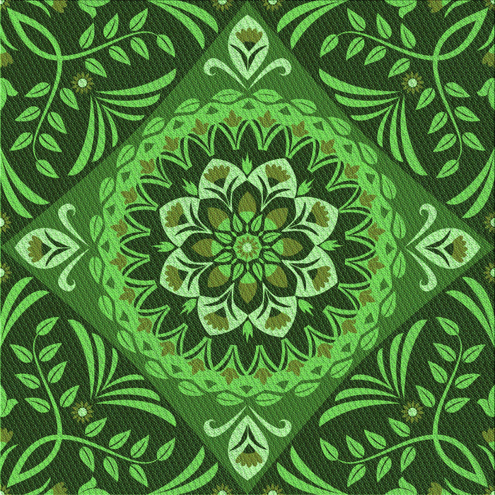 Round Patterned Deep Emerald Green Rug, pat3188grn