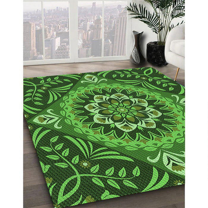 Patterned Deep Emerald Green Rug in Family Room, pat3188grn