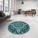 Round Patterned Deep-Sea Blue Rug in a Office, pat3188lblu