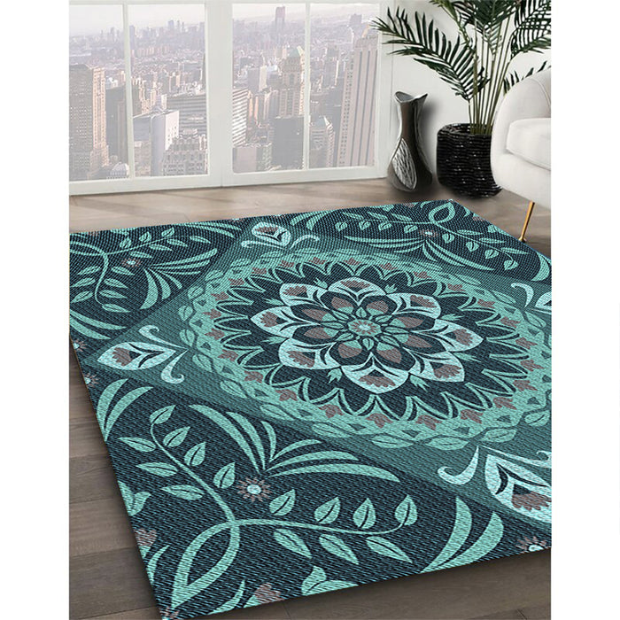 Patterned Deep-Sea Blue Rug in Family Room, pat3188lblu