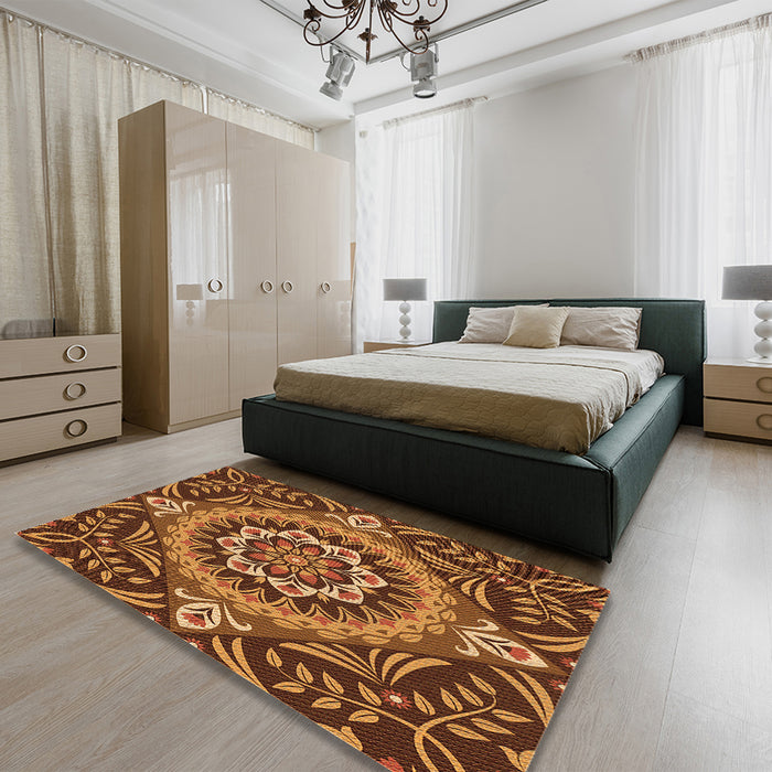 Patterned Orange Rug in a Bedroom, pat3188org