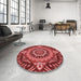 Round Patterned Cranberry Red Rug in a Office, pat3188rd