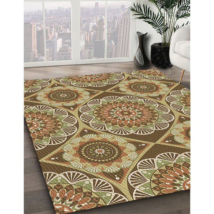 Patterned Saddle Brown Rug in Family Room, pat3189brn