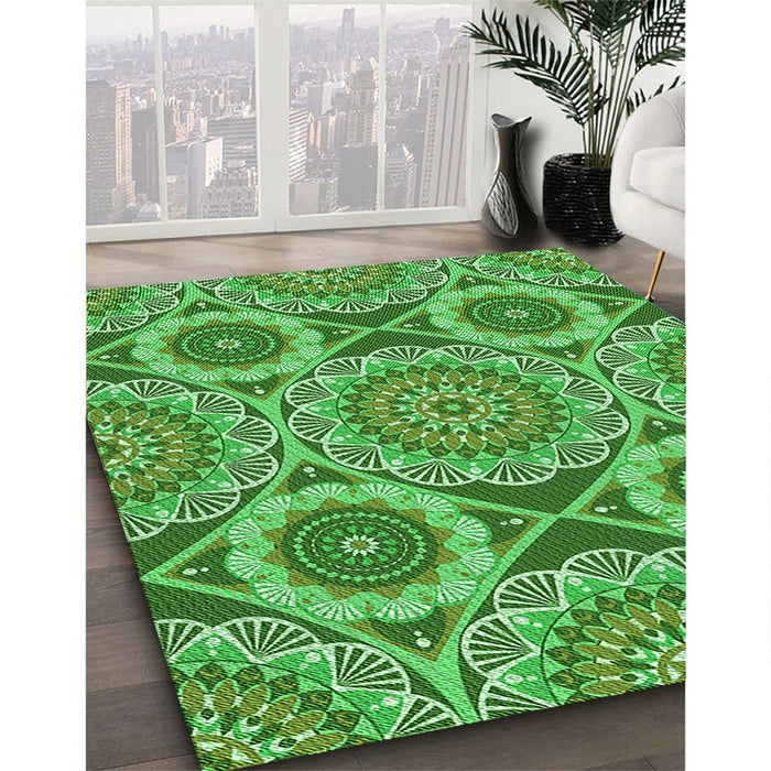 Patterned Green Rug in Family Room, pat3189grn