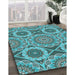 Patterned Deep-Sea Green Rug in Family Room, pat3189lblu