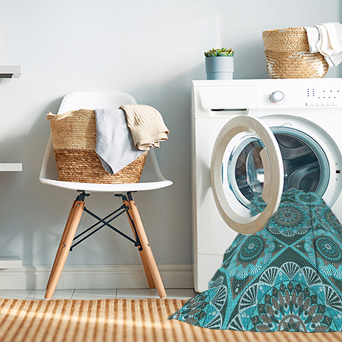 Machine Washable Transitional Deep-Sea Green Rug in a Washing Machine, wshpat3189lblu