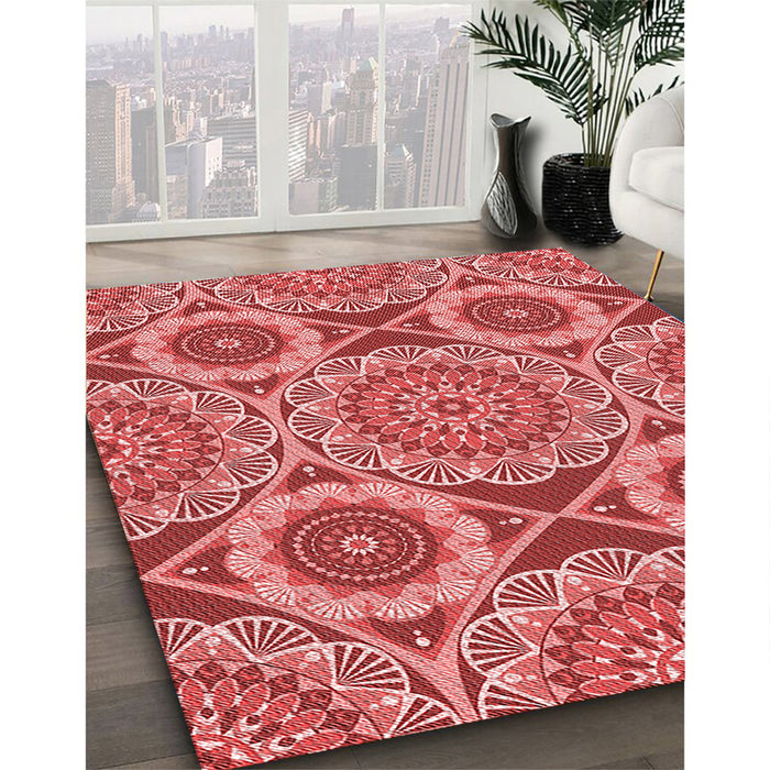 Patterned Red Rug in Family Room, pat3189rd
