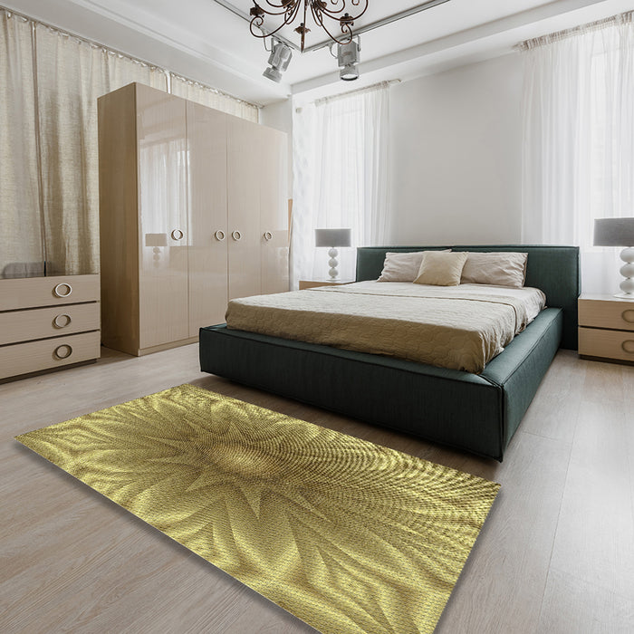 Machine Washable Transitional Metallic Gold Rug in a Bedroom, wshpat318