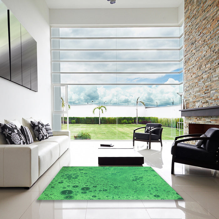 Square Patterned Neon Green Rug in a Living Room, pat319grn