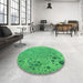 Round Patterned Neon Green Rug in a Office, pat319grn