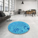 Round Patterned Bright Turquoise Blue Rug in a Office, pat319lblu