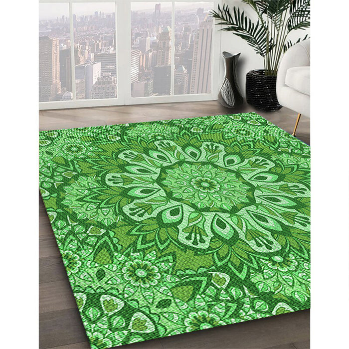 Patterned Green Rug in Family Room, pat3190grn