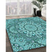 Machine Washable Transitional Teal Green Rug in a Family Room, wshpat3190lblu