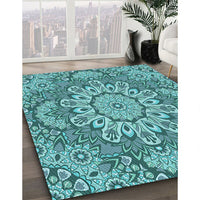 Patterned Teal Green Rug, pat3190lblu