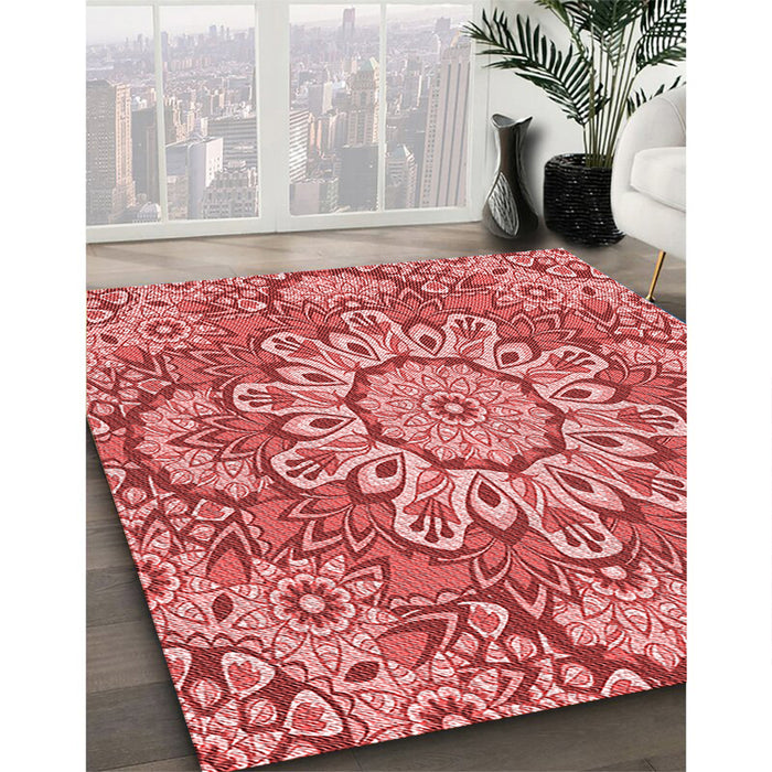 Patterned Light Coral Pink Rug in Family Room, pat3190rd