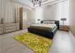 Patterned Dark Yellow Green Rug in a Bedroom, pat3190yw