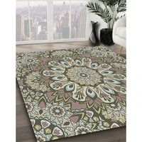 Patterned Antique Bronze Green Novelty Rug, pat3190