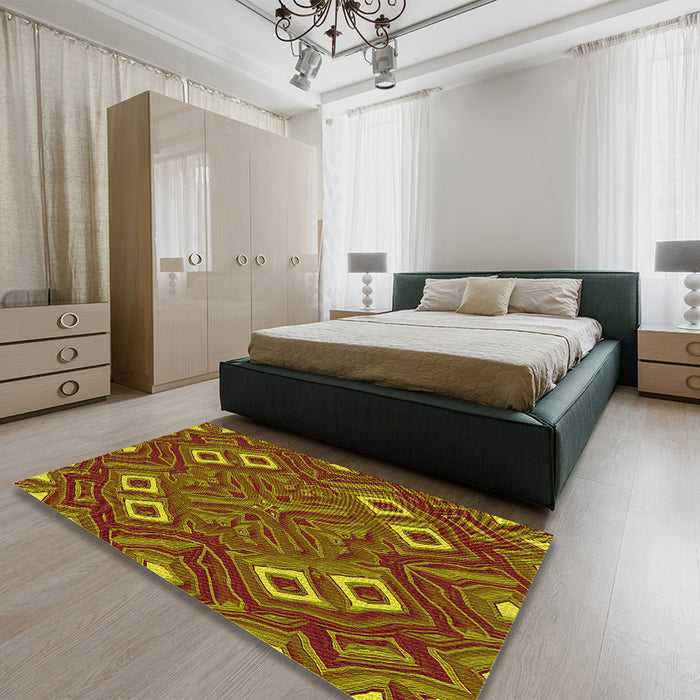 Round Machine Washable Transitional Tomato Red Rug in a Office, wshpat3191yw