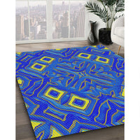 Patterned Cobalt Blue Modern Rug, pat3191