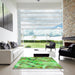 Machine Washable Transitional Emerald Green Rug in a Kitchen, wshpat3192grn