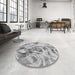 Round Patterned Platinum Silver Gray Rug in a Office, pat3192gry