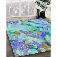 Patterned Turquoise Green Rug, pat3192lblu