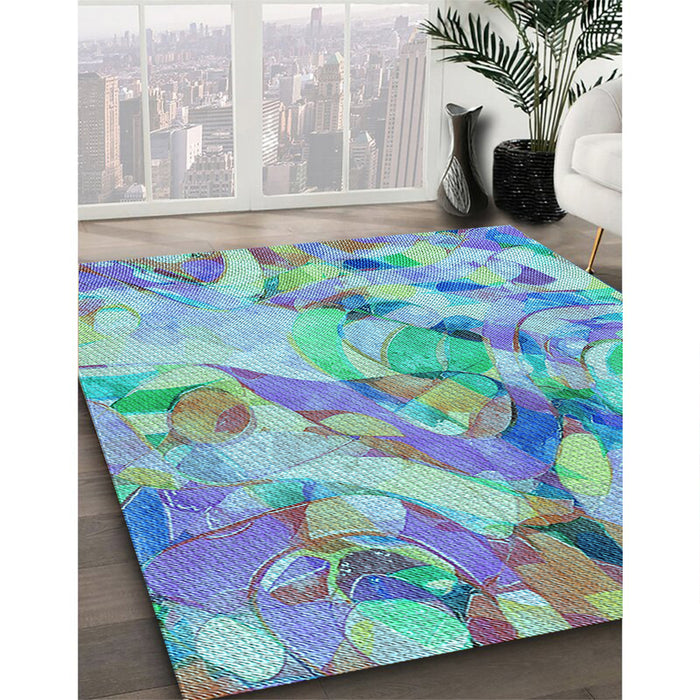 Patterned Turquoise Green Rug in Family Room, pat3192lblu