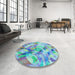 Round Patterned Turquoise Green Rug in a Office, pat3192lblu