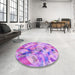 Round Patterned Violet Purple Rug in a Office, pat3192pur