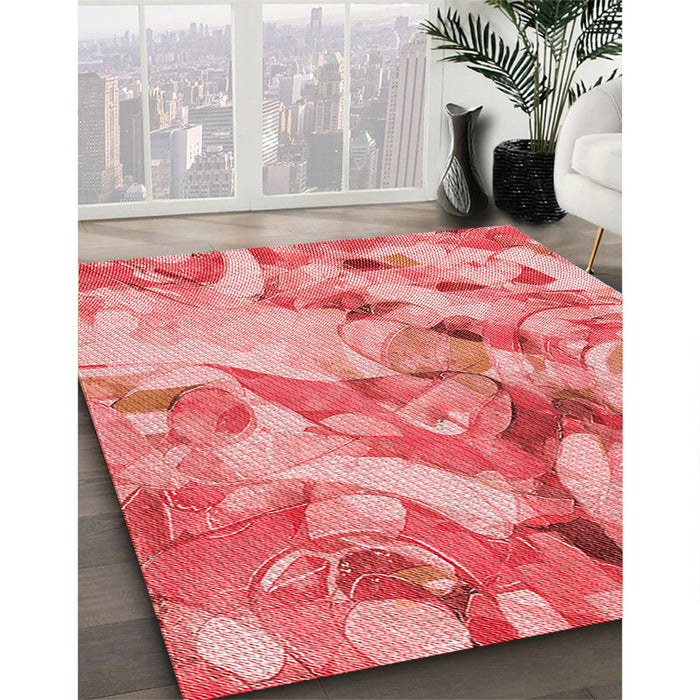 Patterned Light Salmon Pink Rug in Family Room, pat3192rd