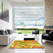 Square Patterned Neon Orange Rug in a Living Room, pat3192yw