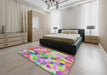 Patterned Sage Green Modern Rug in a Bedroom, pat3192