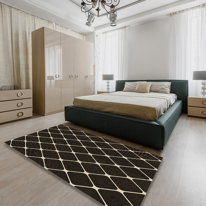 Patterned Black Rug in a Bedroom, pat3193brn