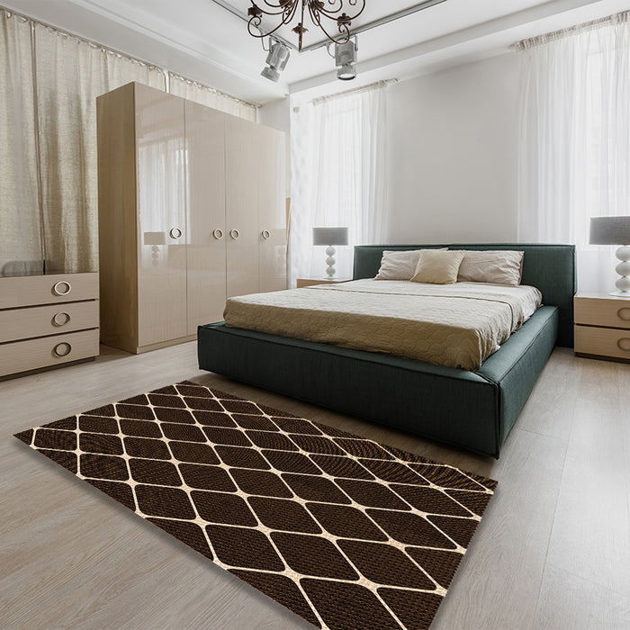 Patterned Red Brown Rug in a Bedroom, pat3193org