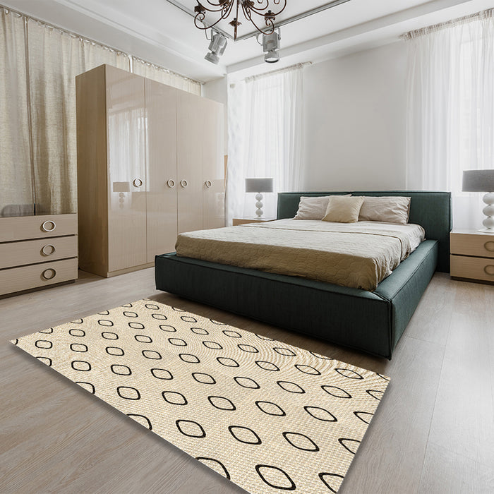 Patterned Moccasin Beige Rug in a Bedroom, pat3194brn