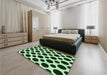 Patterned Dark Forest Green Rug in a Bedroom, pat3195grn