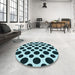 Round Patterned Deep Teal Green Rug in a Office, pat3195lblu