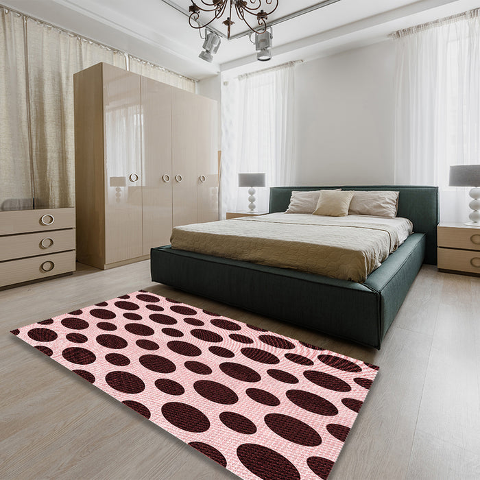 Patterned Deep Rose Pink Rug in a Bedroom, pat3195rd