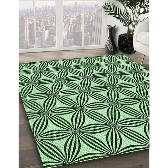Machine Washable Transitional Dark Forest Green Rug in a Family Room, wshpat3196grn
