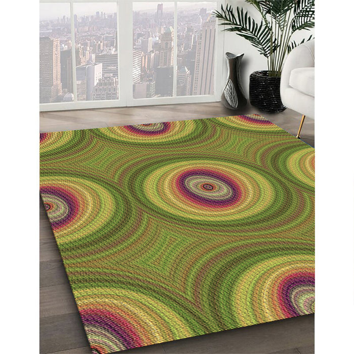 Patterned Pistachio Green Rug in Family Room, pat3198brn