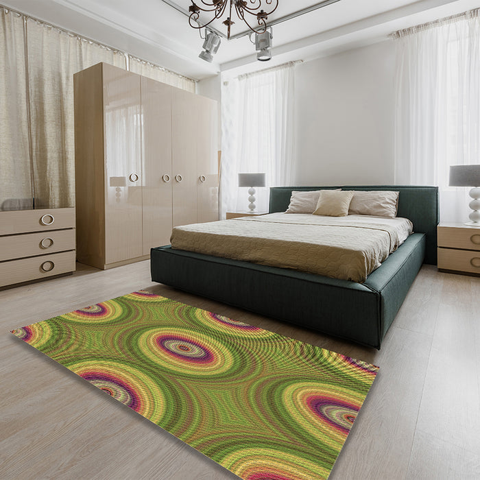 Patterned Pistachio Green Rug in a Bedroom, pat3198brn
