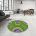 Round Machine Washable Transitional Green Rug in a Office, wshpat3198