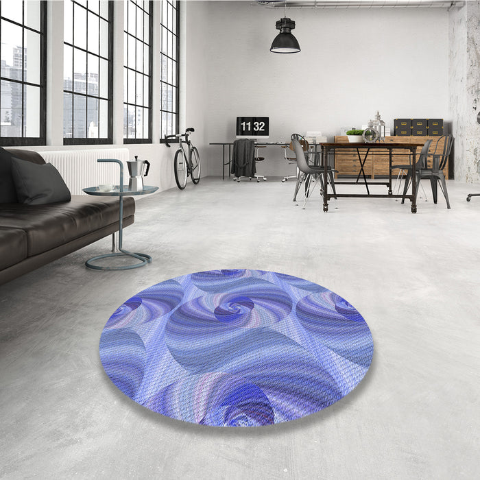 Round Patterned Denim Blue Rug in a Office, pat3199blu