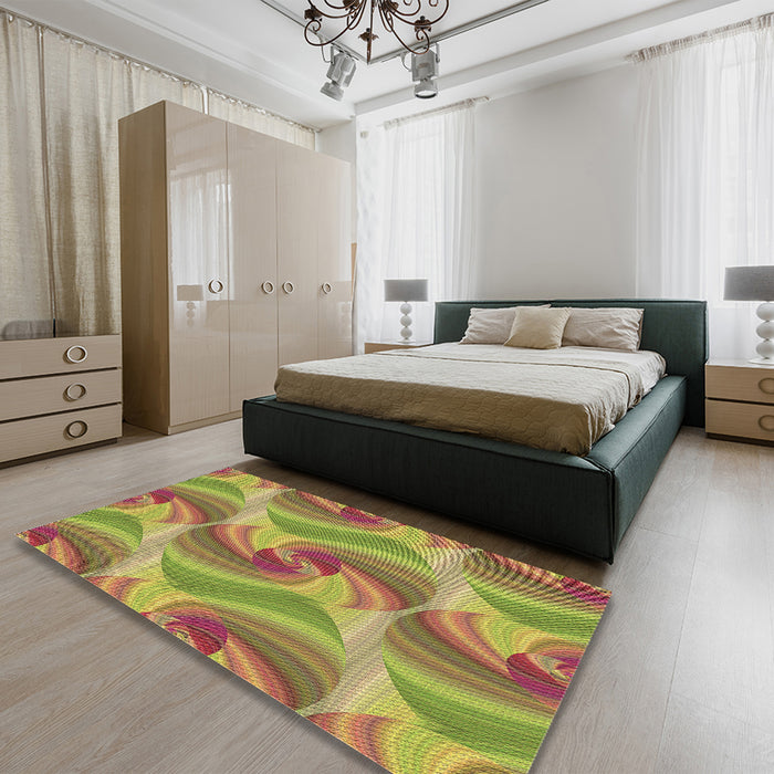 Patterned Green Rug in a Bedroom, pat3199brn