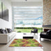 Machine Washable Transitional Green Rug in a Kitchen, wshpat3199brn